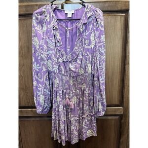 House of Harlow 1960 Boho‎ Mini Dress Small Purple Floral Long Sleeve